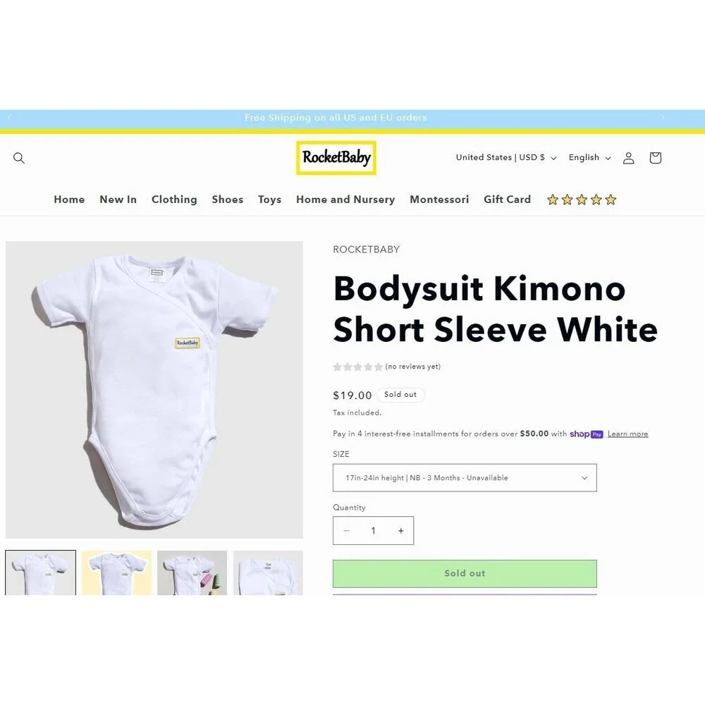 ROCKETBABY Bodysuit Kimono Short Sleeve White